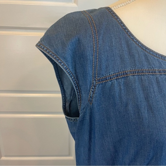 Lafayette 148 New York Chambray Cap Sleeve Dress Size Large - Picture 4 of 14